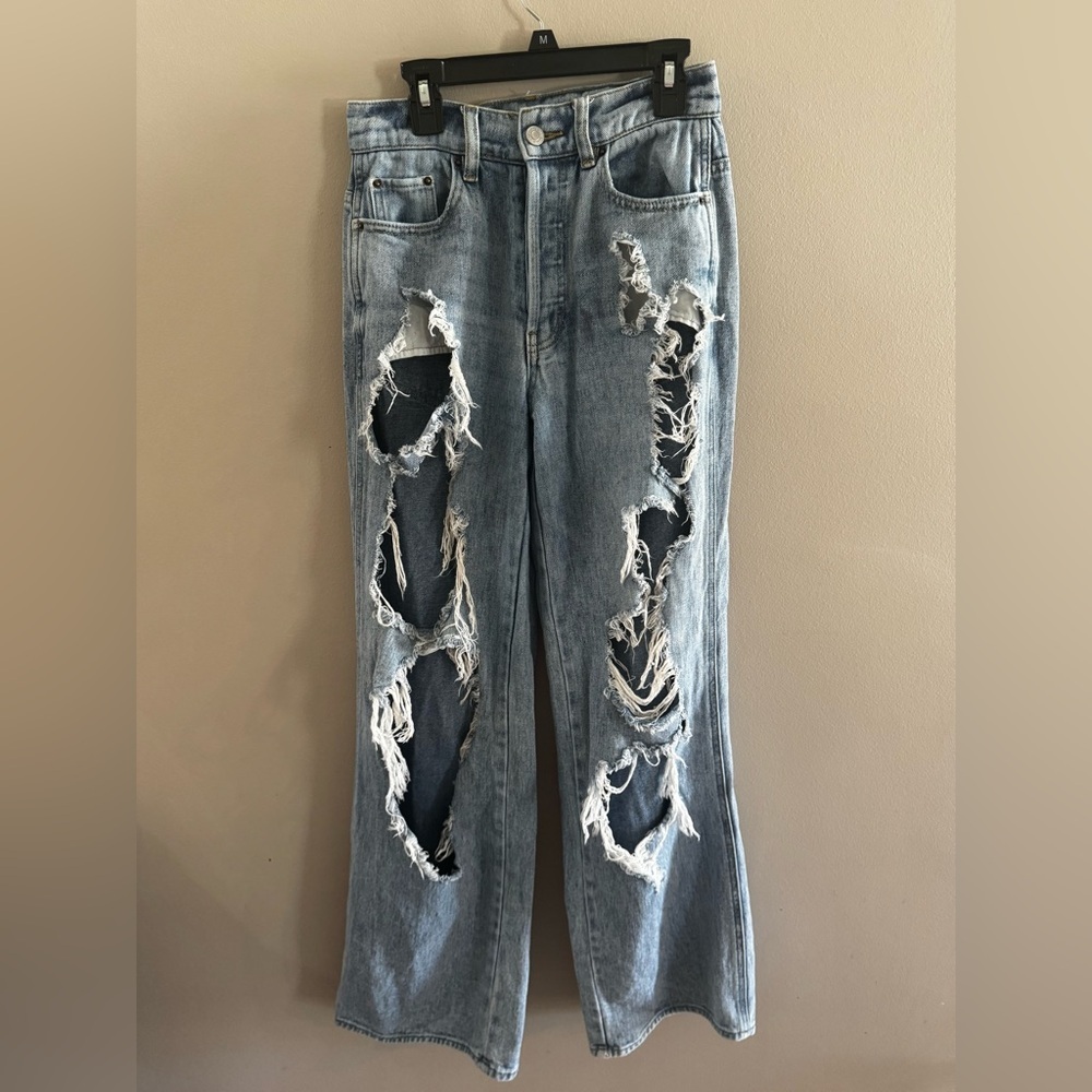 PacSun Ripped Light Blue Baggy Wide Leg Jeans